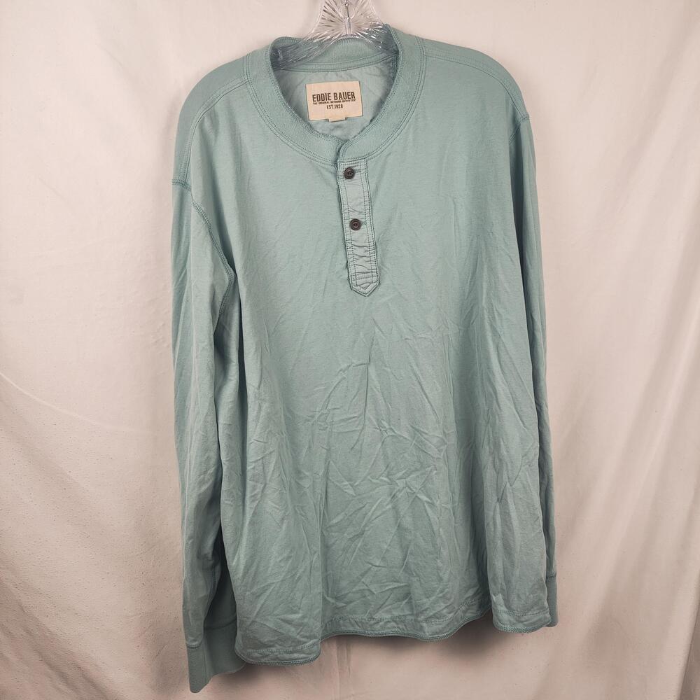 Eddie Bauer Shirt Mens 2XL Green Long Sleeve Henley Tee Basic Casual Top